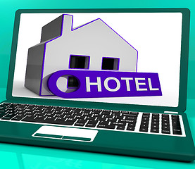 Image showing Hotel House Laptop Means Holiday Accommodation And Vacant Rooms