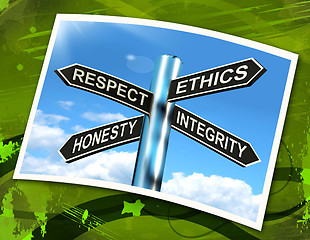 Image showing Respect Ethics Honest Integrity Sign Means Good Qualities