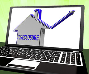 Image showing Foreclosure House Laptop Shows Lender Repossessing And Selling