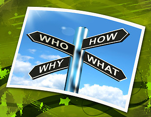 Image showing Who How Why What Questions Sign Mean Researching And Investigati