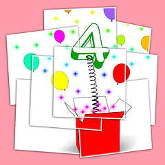 Image showing Number Four Surprise Box Displays Sparkling Confetti And Colourf