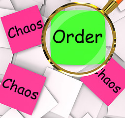 Image showing Order Chaos Post-It Papers Mean Orderly Or Chaotic