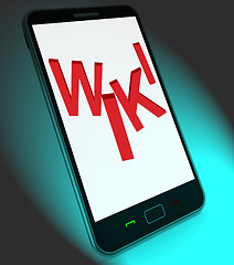 Image showing Wiki On Mobile Shows Online Information Knowledge Or Encyclopaed