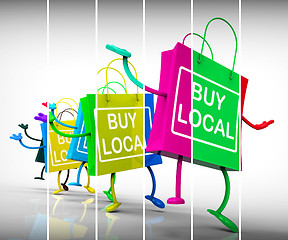 Image showing Buy Local Shopping Bags Represent Neighborhood Business and Mark