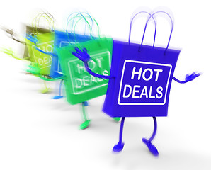 Image showing Hot Deals Bags Represent Discounts and Bargains