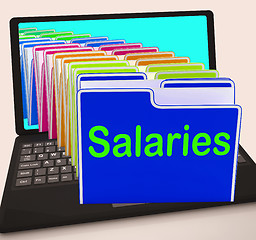 Image showing Salaries Folders Laptop Show Paying Employees And Remuneration