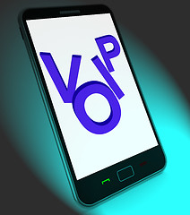 Image showing Voip On Mobile Shows Voice Over Internet Protocol Or Ip Telephon