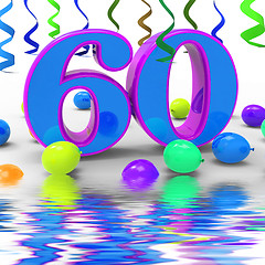 Image showing Number Sixty Party Displays Garland Decoration Or Bright Balloon