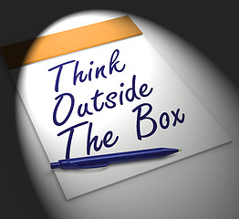 Image showing Think Outside The Box Notebook Displays Creativity Or Brainstorm