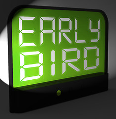 Image showing Early Bird Digital Clock Shows Punctuality Or Ahead Of Schedule