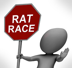 Image showing Rat Race Red Stop Sign Shows Stopping Hectic Work Competition