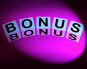 Image showing Bonus Dice Indicate Promotional Gratuity Benefits and Bonuses