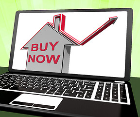 Image showing Buy Now House Laptop Shows Real Estate On Market