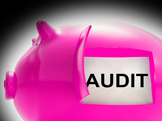 Image showing Audit Piggy Bank Message Means Inspection And Validation