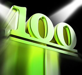 Image showing Golden One Hundred On Pedestal Displays Century Anniversary Or R