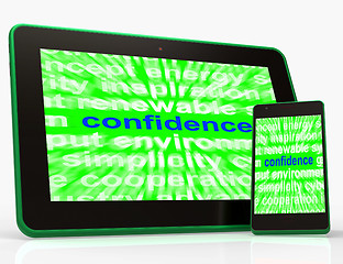 Image showing Confidence Tablet Shows Self-Assurance Composure And Belief