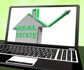 Image showing Real Estate House Laptop Means Selling Or Buying Land And Proper