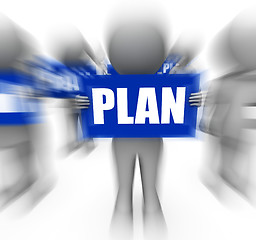 Image showing Characters Holding Plan Signs Displays Objectives And Plans