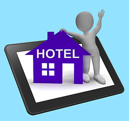 Image showing Hotel House Tablet Shows Vacation Accommodation And Rooms