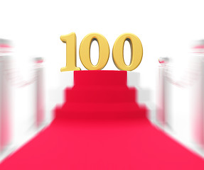 Image showing Golden One Hundred On Red Carpet Displays Movie Industry Anniver