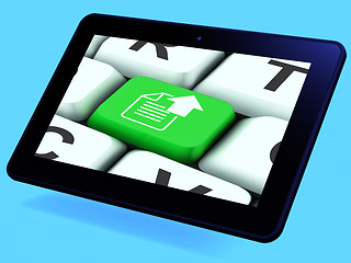 Image showing Upload Arrow And File Key Tablet Shows Uploaded Software or Data