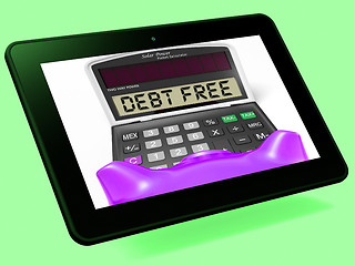 Image showing Debt Free Calculator Tablet Means No Liabilities Or Debts