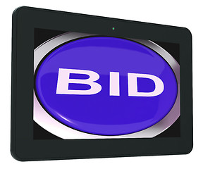 Image showing Bid Tablet Shows Online Auction Or Bidding