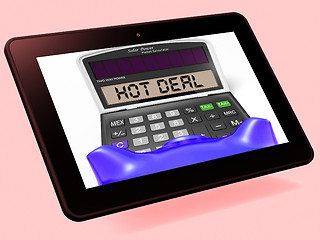 Image showing Hot Deal Calculator Tablet Shows Bargain Or Promo