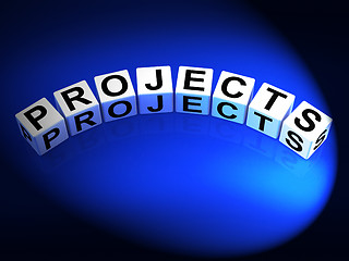 Image showing Projects Dice Represent Ideas activities Tasks and Enterprises