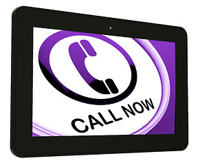 Image showing Call Now Tablet Shows Talk or Chat