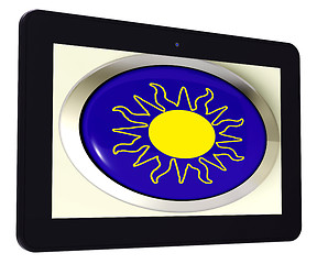 Image showing Sunny Tablet Means Hot Weather Or Sunshine
