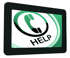 Image showing Help Tablet Shows Call For Advice Or Assistance