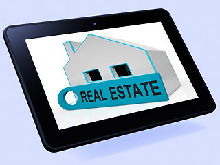 Image showing Real Estate House Tablet Means Homes Or Buildings On Property Ma