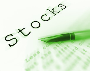 Image showing Stocks Word Displays Investing In Company And Shares