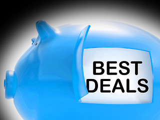 Image showing Best Deals Piggy Bank Message Shows Great Offers