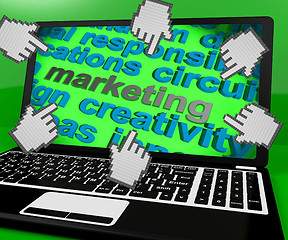 Image showing Marketing Laptop Screen Means Advertise And Sell Brand