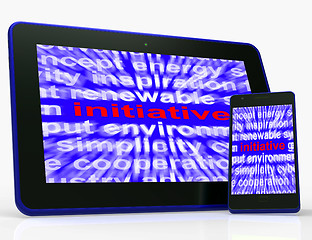 Image showing Initiative Tablet Means Motivation Leadership And Taking Action