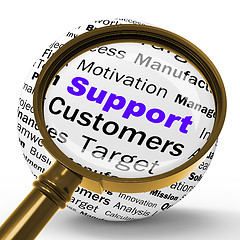 Image showing Support Magnifier Definition Shows Customer Support Or Assistanc