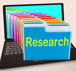 Image showing Research Folders Laptop Mean Investigation Gathering Data And An