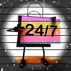 Image showing Twenty four Seven Shopping Bag Shows Hours Open