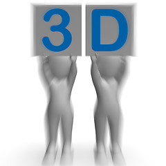 Image showing 3D Placards Show Three-Dimensional Printing Or Cinema