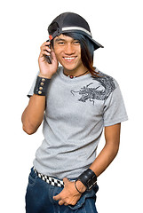 Image showing Asian punker calling by cell phone