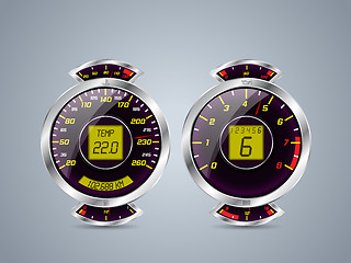 Image showing Shiny metallic speedometer and rev counter