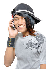 Image showing Asian punker calling by cell phone