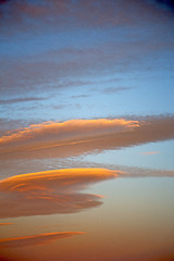 Image showing sunrise in the colored sky   soft clouds and   background