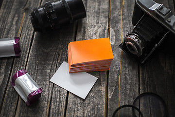 Image showing Photographer orange business card identity mockup