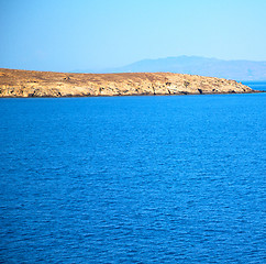 Image showing greece from the boat  islands in mediterranean sea and sky