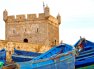 Image showing   boat and sea in africa morocco  brown brick  sky