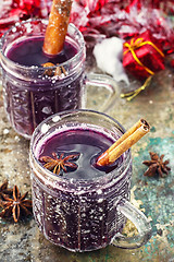 Image showing glass of mulled wine and spices