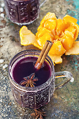 Image showing glass of mulled wine and spices